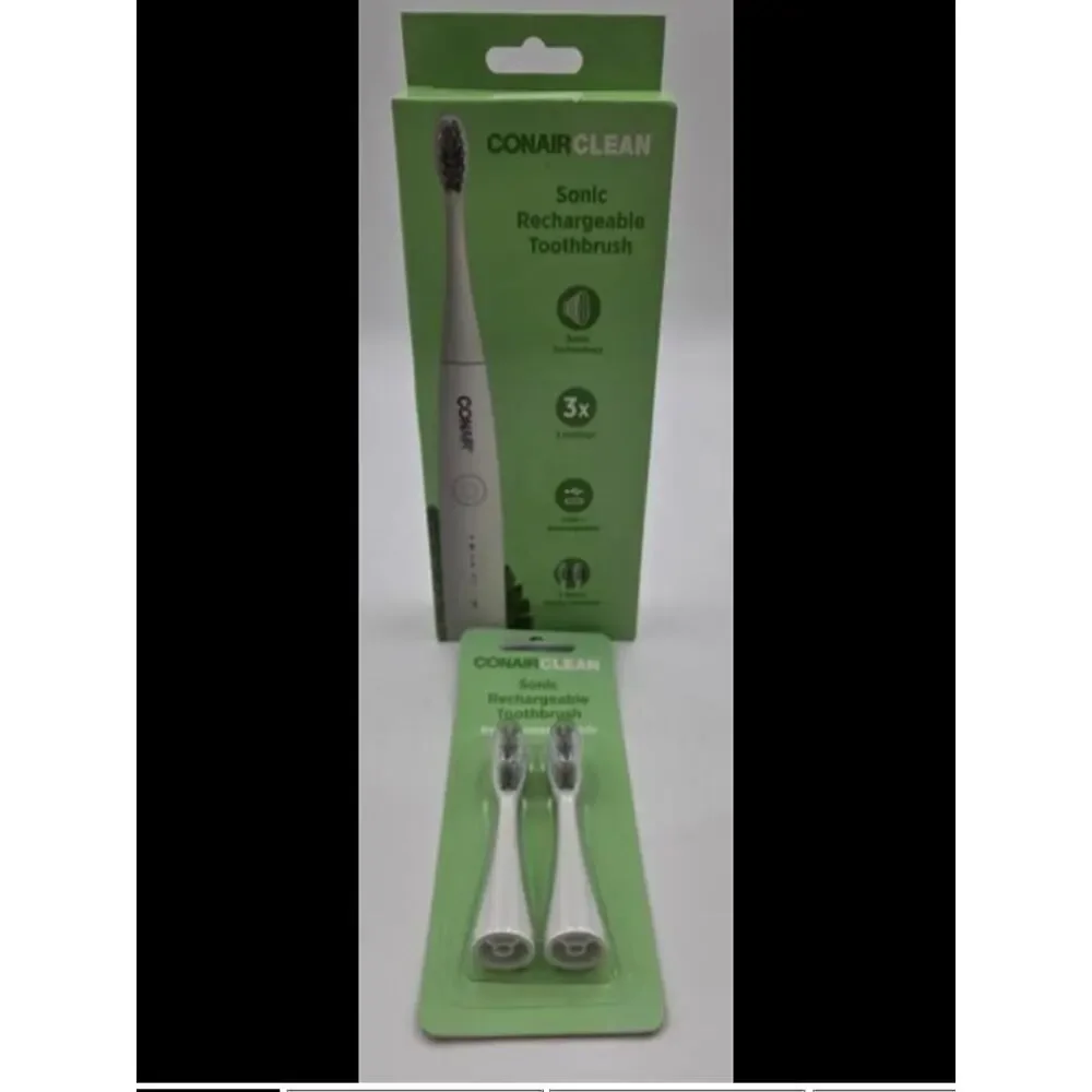 Conair Clean Sonic Rechargeable Toothbrush w/ 2 Replacement Heads NIB